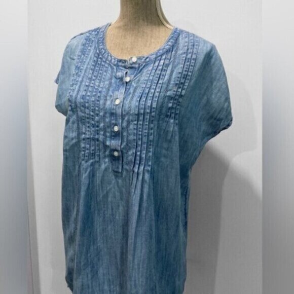 J Jill Denim Short Sleeve Relax fit top medium fit - Picture 2 of 14